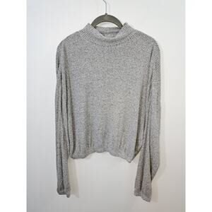 Garage Women's Gray Mock Neck Long Sleeve Cropped Sweater In Size Large
